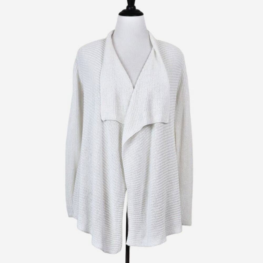 Eileen Fisher Size XS Open Waterfall Linen Cardigan Oversize White